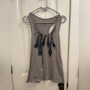 Decree Womens Tank Top Peacock Feather Sleeveless Scoop Neck Racerback Size S